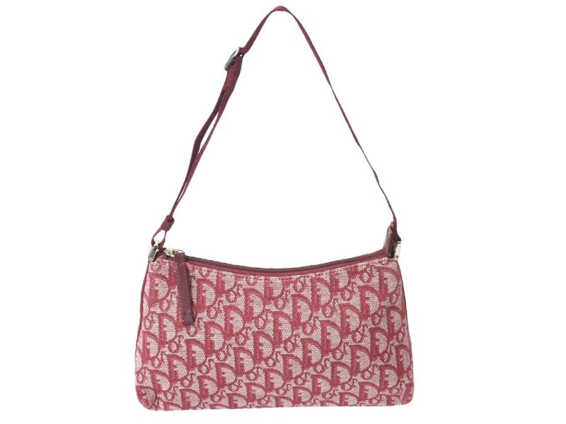 Christian Dior クリスチャンディオール ショルダーバッグ トロッター柄 キャンバス レザー レッド 美品 中古 4c066300