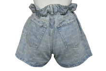 Load image into Gallery viewer, MIUMIU ミュウミュウ 総柄 デニム ショートパンツ ロゴ GWP300 コットン インディゴブルー ゴールド金具 サイズ24 美品 中古 4c066318