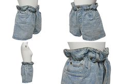 Load image into Gallery viewer, MIUMIU ミュウミュウ 総柄 デニム ショートパンツ ロゴ GWP300 コットン インディゴブルー ゴールド金具 サイズ24 美品 中古 4c066318