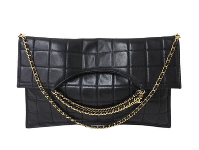 CHANEL シャネル チョコバー チェーンショルダーバッグ 7番台 ラムスキン ココマーク ブラック ゴールド金具 美品 中古 4c066543