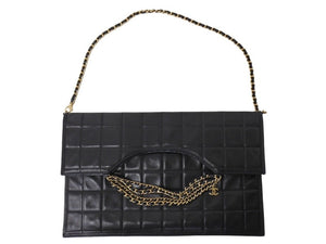 CHANEL シャネル チョコバー チェーンショルダーバッグ 7番台 ラムスキン ココマーク ブラック ゴールド金具 美品 中古 4c066543