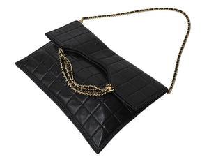 CHANEL シャネル チョコバー チェーンショルダーバッグ 7番台 ラムスキン ココマーク ブラック ゴールド金具 美品 中古 4c066543
