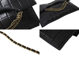 CHANEL シャネル チョコバー チェーンショルダーバッグ 7番台 ラムスキン ココマーク ブラック ゴールド金具 美品 中古 4c066543