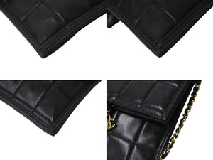 CHANEL シャネル チョコバー チェーンショルダーバッグ 7番台 ラムスキン ココマーク ブラック ゴールド金具 美品 中古 4c066543