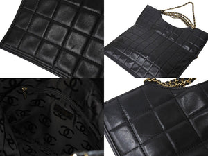 CHANEL シャネル チョコバー チェーンショルダーバッグ 7番台 ラムスキン ココマーク ブラック ゴールド金具 美品 中古 4c066543