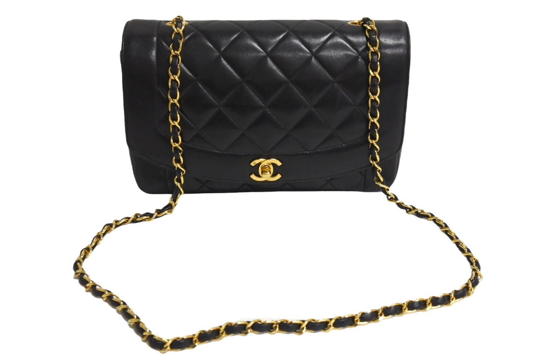 CHANEL シャネル マトラッセ25 ダイアナ ショルダーバッグ A01165 レザー ラムスキン 3番台 ゴールド金具 ブラック 美品 中古 4c066613cc