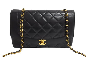 CHANEL シャネル マトラッセ25 ダイアナ ショルダーバッグ A01165 レザー ラムスキン 3番台 ゴールド金具 ブラック 美品 中古 4c066613cc