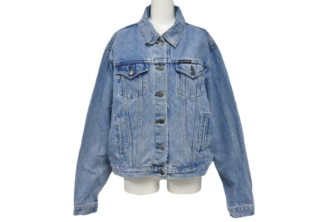 HARLEY DAVIDSON ハーレーダビッドソン 90s ロゴパッチ デニム ジャケット ブルー アウター サイズXL 美品 中古 4c069714