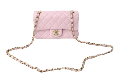 極美品 CHANEL シャネル ミニマトラッセ 20 シングルチェーンショルダーバッグ ラムスキン ピンク ゴールド金具 中古 4c066988