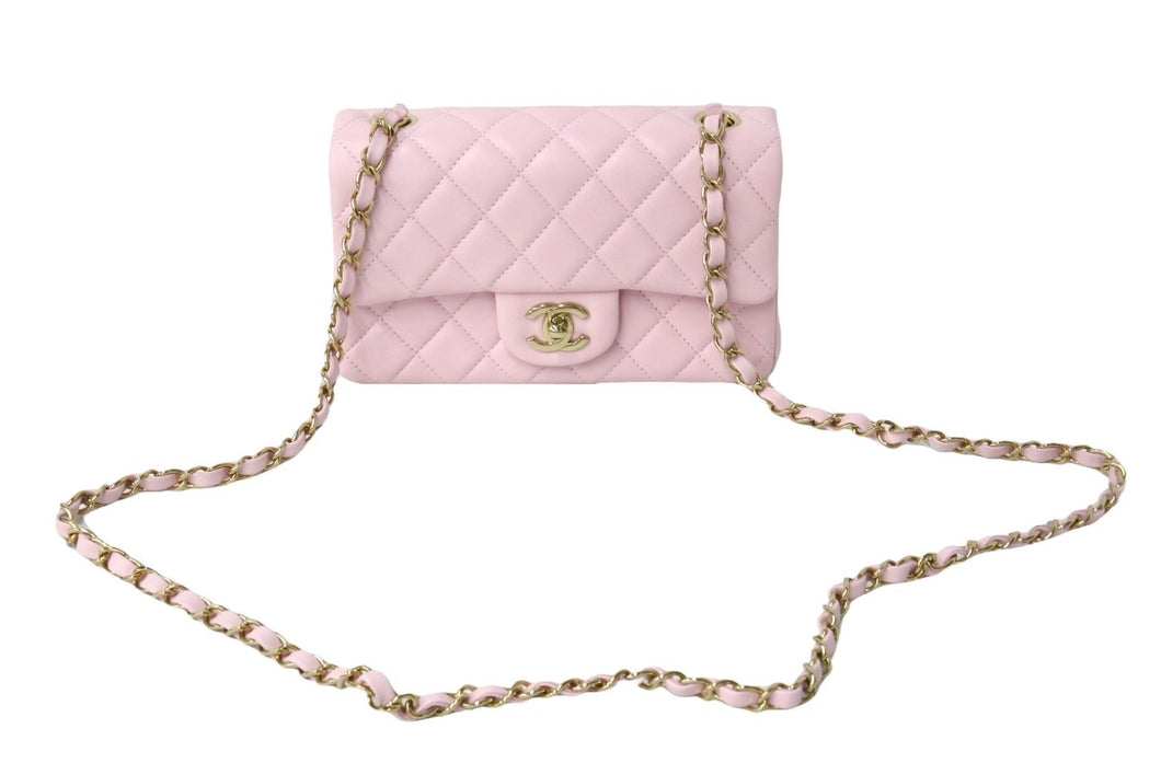 極美品 CHANEL シャネル ミニマトラッセ 20 シングルチェーンショルダーバッグ ラムスキン ピンク ゴールド金具 中古 4c066988