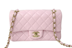 極美品 CHANEL シャネル ミニマトラッセ 20 シングルチェーンショルダーバッグ ラムスキン ピンク ゴールド金具 中古 4c066988