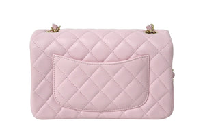 極美品 CHANEL シャネル ミニマトラッセ 20 シングルチェーンショルダーバッグ ラムスキン ピンク ゴールド金具 中古 4c066988