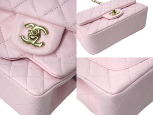 極美品 CHANEL シャネル ミニマトラッセ 20 シングルチェーンショルダーバッグ ラムスキン ピンク ゴールド金具 中古 4c066988