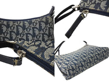 Load image into Gallery viewer, ChristianDior クリスチャンディオール ワンショルダーバッグ トロッター柄 キャンバス レザー ブルー グレー シルバー 美品 中古 4c066990