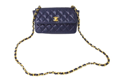 CHANEL シャネル マトラッセ19 ミニショルダーバッグ ココマーク 1番台 ラムスキン ネイビー ゴールド金具 美品 中古 4c066994