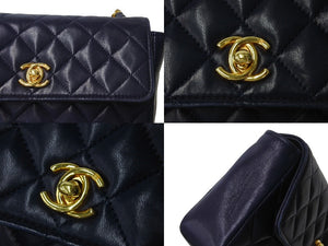 CHANEL シャネル マトラッセ19 ミニショルダーバッグ ココマーク 1番台 ラムスキン ネイビー ゴールド金具 美品 中古 4c066994