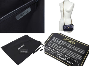 CHANEL シャネル マトラッセ19 ミニショルダーバッグ ココマーク 1番台 ラムスキン ネイビー ゴールド金具 美品 中古 4c066994