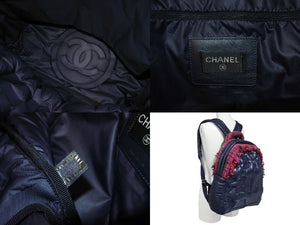 極美品 CHANEL シャネル ドゥドーヌ リュック バックパック A91933 ココマーク ネイビー ピンク ナイロン ツイード 中古 4c066996