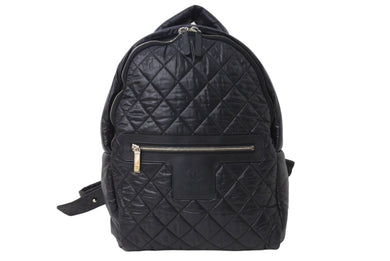 極美品 CHANEL シャネル コココクーン リュック デイパック 21番台 イタリア製 ナイロン ブラック シルバー金具 中古 4c067006