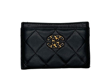 CHANEL シャネル カードケース 28番台 ココマーク キルティング ラムスキン ブラック ゴールド イタリア製 美品 中古 4c067024