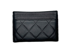 CHANEL シャネル カードケース 28番台 ココマーク キルティング ラムスキン ブラック ゴールド イタリア製 美品 中古 4c067024