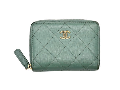 CHANEL シャネル マトラッセ コインケース 財布 ココマーク 31番台 キャビアスキン エメラルドグリーン ゴールド金具 美品 中古 4c067025