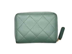 CHANEL シャネル マトラッセ コインケース 財布 ココマーク 31番台 キャビアスキン エメラルドグリーン ゴールド金具 美品 中古 4c067025