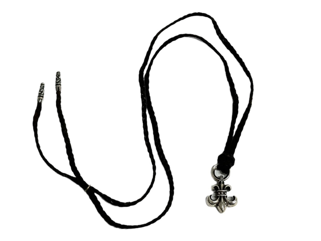 CHROME HEARTS クロムハーツ BSフレアペンダント wレザーブレイド ネックレス BS FLEUR LB シルバー925 重量36.239g 美品 中古 4c067063