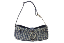 Load image into Gallery viewer, ChristianDior クリスチャンディオール トロッター柄 ワンショルダーバッグ ブルー キャンバス レザー シルバー金具 中古 4c067078