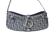 Load image into Gallery viewer, ChristianDior クリスチャンディオール トロッター柄 ワンショルダーバッグ ブルー キャンバス レザー シルバー金具 中古 4c067078