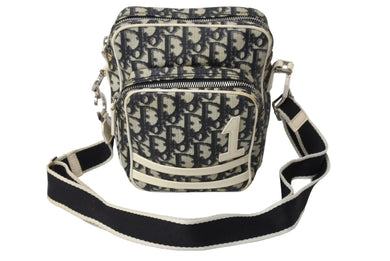 Christian Dior クリスチャンディオール トロッター柄 ショルダーバッグ ネイビー PVC シルバー金具 良品 中古 4c067092