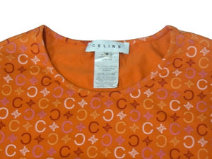 極美品 CELINE セリーヌ 半袖Tシャツ サイズS トリオンフ 総柄 プリント オレンジ コットン ポリウレタン 中古 4c067095cn