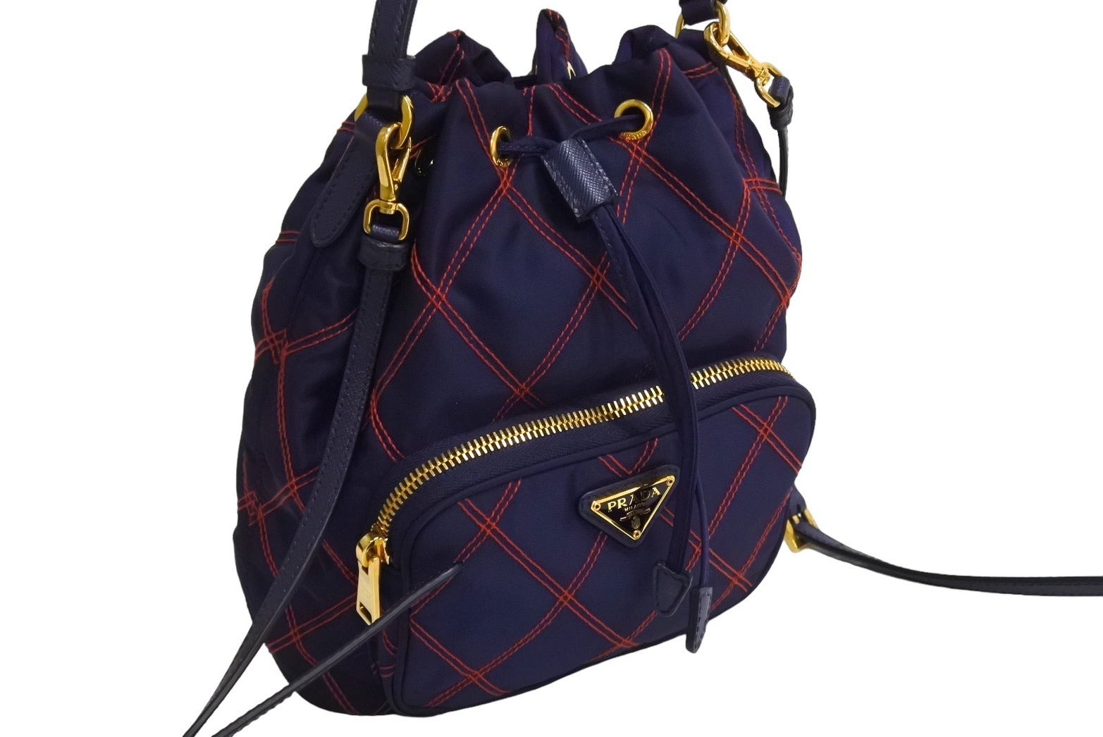 新品同様 PRADA プラダ ショルダーバッグ 巾着 チェック
