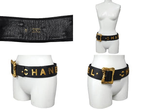 CHANEL シャネル レザーベルト サイズ80/32 ブラック ゴールド レザー メタル 93A刻印 ブランドロゴ 美品 中古 4c067111