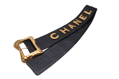 CHANEL シャネル レザーベルト サイズ80/32 ブラック ゴールド レザー メタル 93A刻印 ブランドロゴ 美品 中古 4c067111