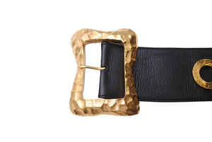 CHANEL シャネル レザーベルト サイズ80/32 ブラック ゴールド レザー メタル 93A刻印 ブランドロゴ 美品 中古 4c067111
