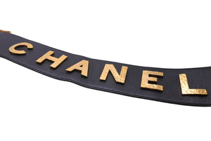 CHANEL シャネル レザーベルト サイズ80/32 ブラック ゴールド レザー メタル 93A刻印 ブランドロゴ 美品 中古 4c067111