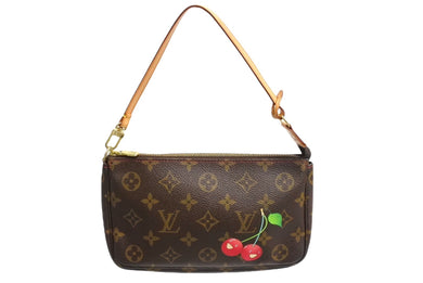 極美品 LOUIS VUITTON ルイヴィトン 村上隆 モノグラム チェリー ポシェット アクセソワール アクセポ ブラウン ロゴ M95008 中古 4c067115