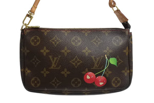 極美品 LOUIS VUITTON ルイヴィトン 村上隆 モノグラム チェリー ポシェット アクセソワール アクセポ ブラウン ロゴ M95008 中古 4c067115