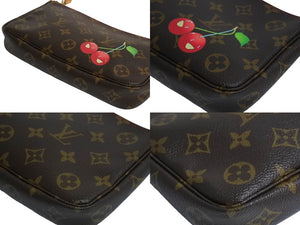 極美品 LOUIS VUITTON ルイヴィトン 村上隆 モノグラム チェリー ポシェット アクセソワール アクセポ ブラウン ロゴ M95008 中古 4c067115