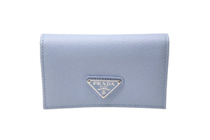極美品 PRADA プラダ トライアングルロゴ カードケース 名刺入れ 1MC122 ライトブルーレザー 三角 サフィアーノレザー ロゴ 中古 4c067120 