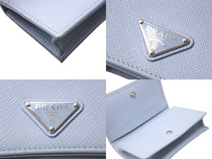 極美品 PRADA プラダ トライアングルロゴ カードケース 名刺入れ 1MC122 ライトブルーレザー 三角 サフィアーノレザー ロゴ 中古 4c067120 