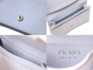 極美品 PRADA プラダ トライアングルロゴ カードケース 名刺入れ 1MC122 ライトブルーレザー 三角 サフィアーノレザー ロゴ 中古 4c067120 