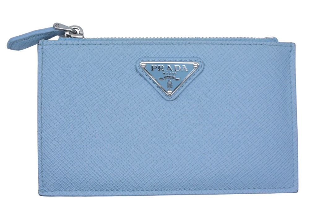 PRADA プラダ コインケース カードケース フラグメントケース 三角プレート サフィアーノ ブルー 美品 中古 4c067121pr