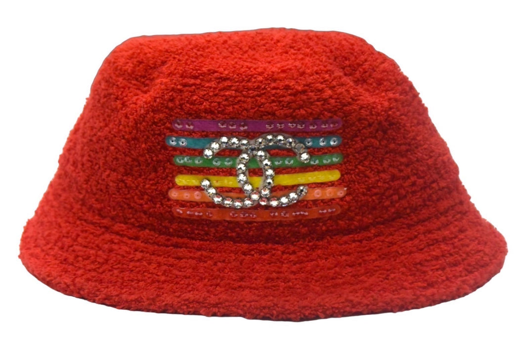 CHANEL × Pharrell Williams シャネル × ファレルウィリアムス クラッシャーハット ココマーク パイル レッド M 美品 中古 4c067123