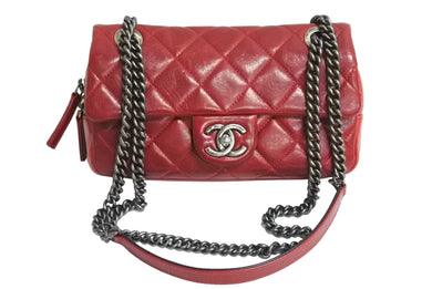 CHANEL シャネル チェーンショルダーバッグ マトラッセ 19番台 2014年 カーフスキン レッド シルバー金具 美品 中古 4c067129cc