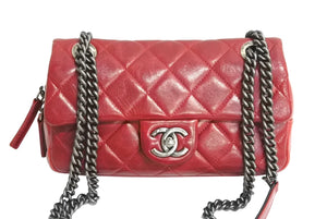 CHANEL シャネル チェーンショルダーバッグ マトラッセ 19番台 2014年 カーフスキン レッド シルバー金具 美品 中古 4c067129cc