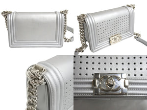 CHANEL シャネル ボーイシャネル チェーンショルダーバッグ 24番台 イタリア製 メタリックカーフレザー シルバー 美品 中古 4c067130