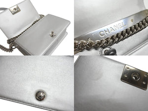 CHANEL シャネル ボーイシャネル チェーンショルダーバッグ 24番台 イタリア製 メタリックカーフレザー シルバー 美品 中古 4c067130