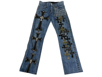CHROME HEARTS クロムハーツ デニムパンツ サイズ29 カスタムオーダー クロスボール CHプラス クロスパッチ ピラミッド 美品 中古 4c067137ch